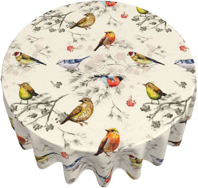 Față de masă pentru păsări de vară Față de masă rotundă de 60 inch cu păsări rustică cu rezistentă la șifonare pentru petrecere, picnic, masă, sufragerie