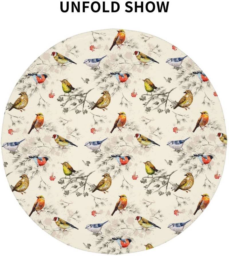 Față de masă pentru păsări de vară Față de masă rotundă de 60 inch cu păsări rustică cu rezistentă la șifonare pentru petrecere, picnic, masă, sufragerie