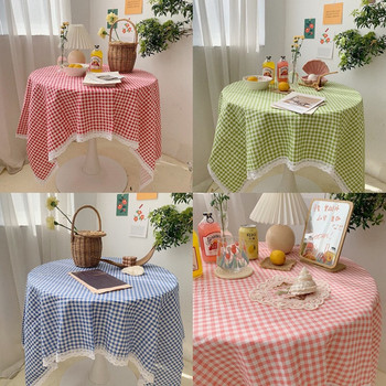 INS Хипстърска карирана покривка в корейски стил Macarons Цветно момичешко сърце Дантелена странична възглавница за маса за хранене Чаена маса Плат за пикник