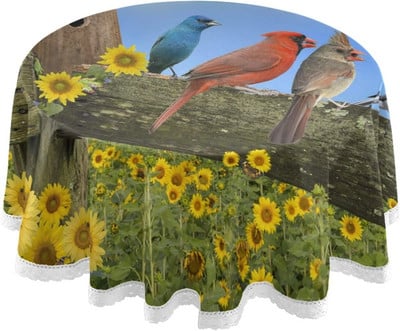 Raudona kardinolas paukščių staltiesė apvali raudona balta gėlėta staltiesė, plaunamas banketo stalo užvalkalas, skirtas namų vakarėliui iškylai pietauti