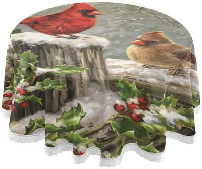 Raudona kardinolas paukščių staltiesė apvali raudona balta gėlėta staltiesė, plaunamas banketo stalo užvalkalas, skirtas namų vakarėliui iškylai pietauti