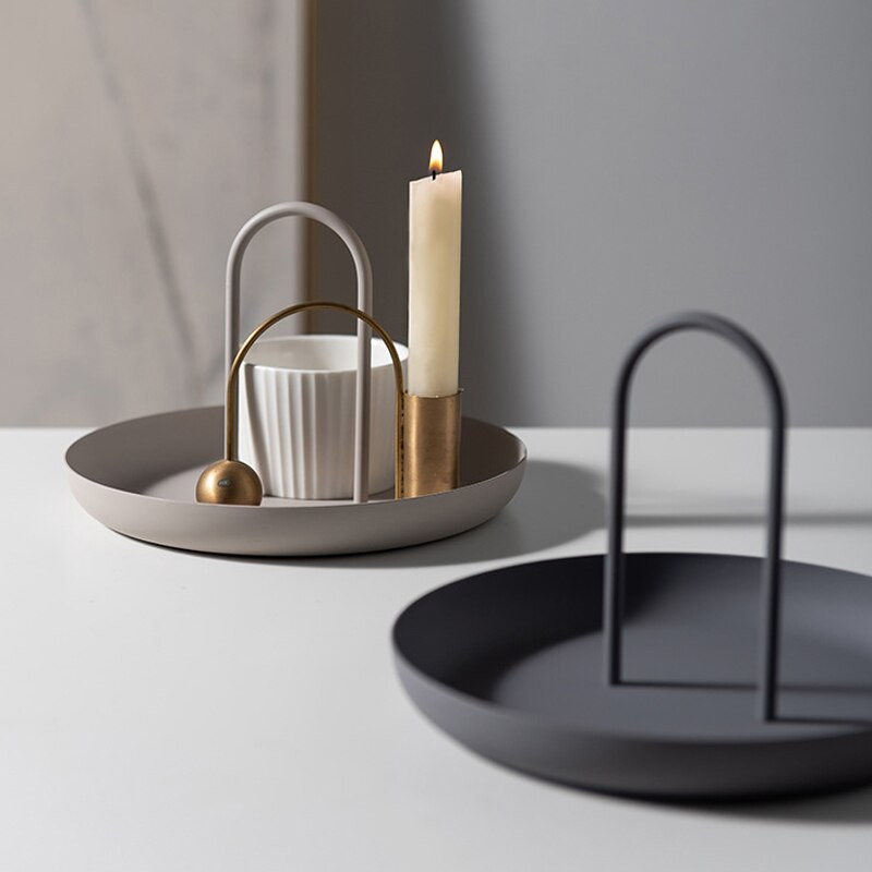 Nordijski pladanj Okrugli metalni prijenosni pladanj s ručkom za razne stvari i male predmete Stolni dekor za dom za ogrlicu Skladištenje nakita