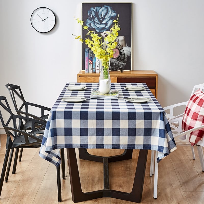 Kockovaný obrus Moderný obdĺžnikový obrus Modrý a biely obrus Domáca kuchynská dekorácia na párty Rímsa Mesa Bytové dekorácie