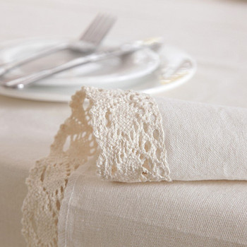 Коледна ленена памучна плътна покривка за маса Бяла дантела Подгъв Сплайс Миеща се покривка за вечеря за кафе за сватбен банкет
