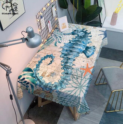 Morska kornjača, morski konjić, hobotnica, dupin, stolnjak, 3D tiskani kvadratni/pravokutni navlaka za stol otporna na prašinu, zabava, kućni dekor, TV presvlake