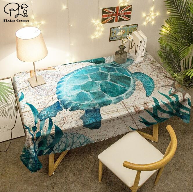 Morska kornjača, morski konjić, hobotnica, dupin, stolnjak, 3D tiskani kvadratni/pravokutni navlaka za stol otporna na prašinu, zabava, kućni dekor, TV presvlake