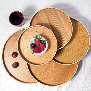 Στρογγυλός δίσκος ιαπωνικού στυλ Πιάτο σερβιρίσματος φαγητού Ξύλινο σνακ Deseert Plate Teaboard Φυσικό τσάι Φαγητό σερβιτόρο Πιάτα ποτών WF