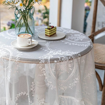 Бяла флорална дантелена покривка за кухня Декорация на сватбено парти Бебешки душове Маса за хранене Правоъгълни шкафове Покривало