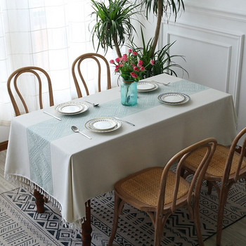 Памучна покривка за правоъгълна трапезна маса Покривка за домашен декор за всекидневна Ленена покривка за маса с пискюл Модерна