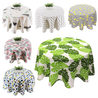 150 cm Staltiesė Medvilninė lininė apvali staltiesė Valgomojo stalo viršelis Nordic Printed Home Decor Baltas Žalias Apvalkalas nuo dulkių virtuvei