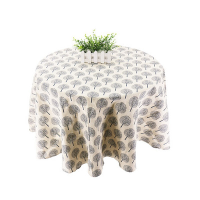 150 cm Staltiesė Medvilninė lininė apvali staltiesė Valgomojo stalo viršelis Nordic Printed Home Decor Baltas Žalias Apvalkalas nuo dulkių virtuvei