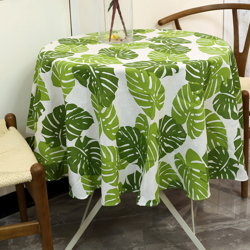150 cm Staltiesė Medvilninė lininė apvali staltiesė Valgomojo stalo viršelis Nordic Printed Home Decor Baltas Žalias Apvalkalas nuo dulkių virtuvei
