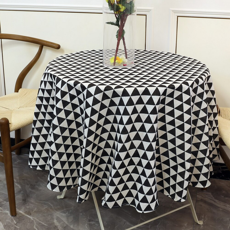 150 cm Staltiesė Medvilninė lininė apvali staltiesė Valgomojo stalo viršelis Nordic Printed Home Decor Baltas Žalias Apvalkalas nuo dulkių virtuvei