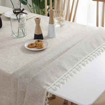 Правоъгълни памучни ленени покривки Елегантна квадратна покривка за трапезна маса с пискюл върху декора на масичката за кафе