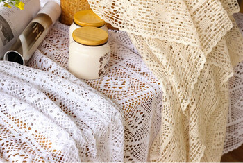 Памучна плетена дантелена покривка Шаби шик Винтидж плетена покривка Ръчно изработена памучна дантелена покривка за маса