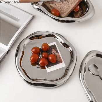 Μοντέρνο κεραμικό επιχρυσωμένο πιάτο Διακόσμηση επιφάνειας εργασίας Creative Art Δίσκος αποθήκευσης κουκκίδων μελάνι Διακοσμητικό πιάτο σαλονιού κουζίνας