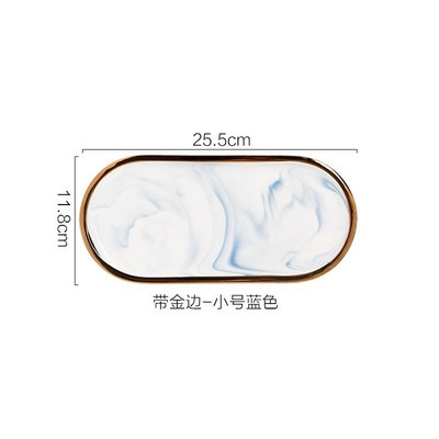 Pozlaćeni mramorni pladanj za pohranu, keramički europski tanjuri za punjenje, hrana, voće, desert, ovalno jelo, pladanj za nakit, ukrasni pladanj
