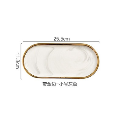 Pozlaćeni mramorni pladanj za pohranu, keramički europski tanjuri za punjenje, hrana, voće, desert, ovalno jelo, pladanj za nakit, ukrasni pladanj