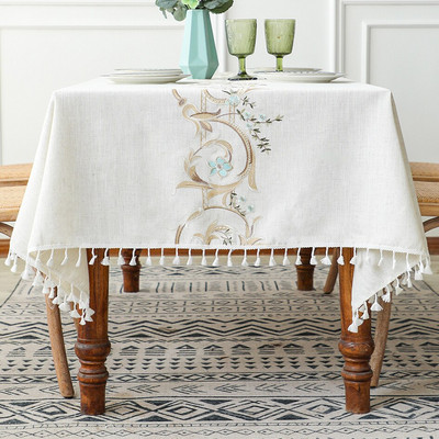 Battilo Lininiai stačiakampiai staltiesės baltos storos siuvinėjimo kavos staliukai vandeniui atspari staltiesė valgomojo stalams Kambario dekoras