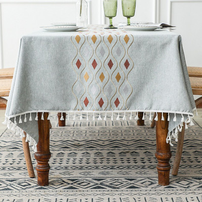 Battilo Lininiai stačiakampiai staltiesės baltos storos siuvinėjimo kavos staliukai vandeniui atspari staltiesė valgomojo stalams Kambario dekoras