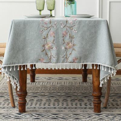 Battilo Lininiai stačiakampiai staltiesės baltos storos siuvinėjimo kavos staliukai vandeniui atspari staltiesė valgomojo stalams Kambario dekoras