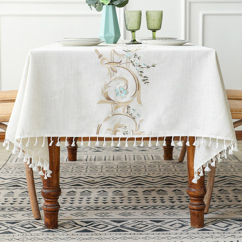 Battilo Lininiai stačiakampiai staltiesės baltos storos siuvinėjimo kavos staliukai vandeniui atspari staltiesė valgomojo stalams Kambario dekoras