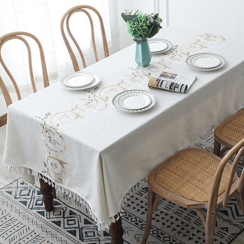 Battilo Lininiai stačiakampiai staltiesės baltos storos siuvinėjimo kavos staliukai vandeniui atspari staltiesė valgomojo stalams Kambario dekoras