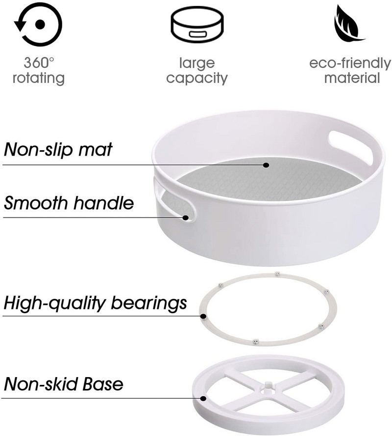 Plastični lijeni rotirajući spremnik za pohranu - neklizajuća 9" i 12" rotirajuća organizatorska ladica za kuhinjsku smočnicu, ormarić, kupaonicu