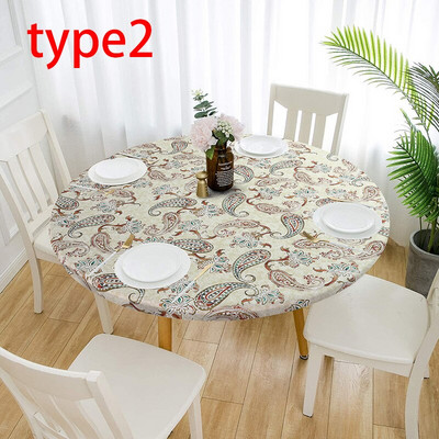 1 db Kerek vízálló, csúszásmentes asztaltakaró elasztikus klasszikus mintás terítővédő kávézóasztal alátéthuzatok otthoni konyha dekoráció