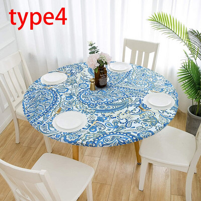 1 db Kerek vízálló, csúszásmentes asztaltakaró elasztikus klasszikus mintás terítővédő kávézóasztal alátéthuzatok otthoni konyha dekoráció