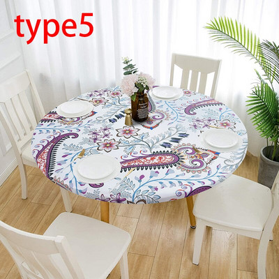 1 db Kerek vízálló, csúszásmentes asztaltakaró elasztikus klasszikus mintás terítővédő kávézóasztal alátéthuzatok otthoni konyha dekoráció