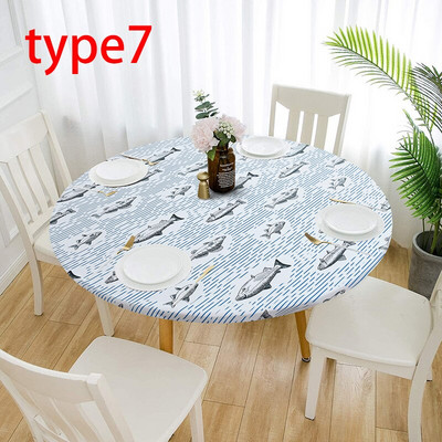 1 db Kerek vízálló, csúszásmentes asztaltakaró elasztikus klasszikus mintás terítővédő kávézóasztal alátéthuzatok otthoni konyha dekoráció