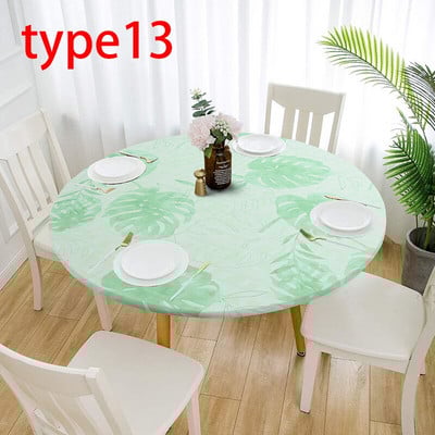 1 db Kerek vízálló, csúszásmentes asztaltakaró elasztikus klasszikus mintás terítővédő kávézóasztal alátéthuzatok otthoni konyha dekoráció