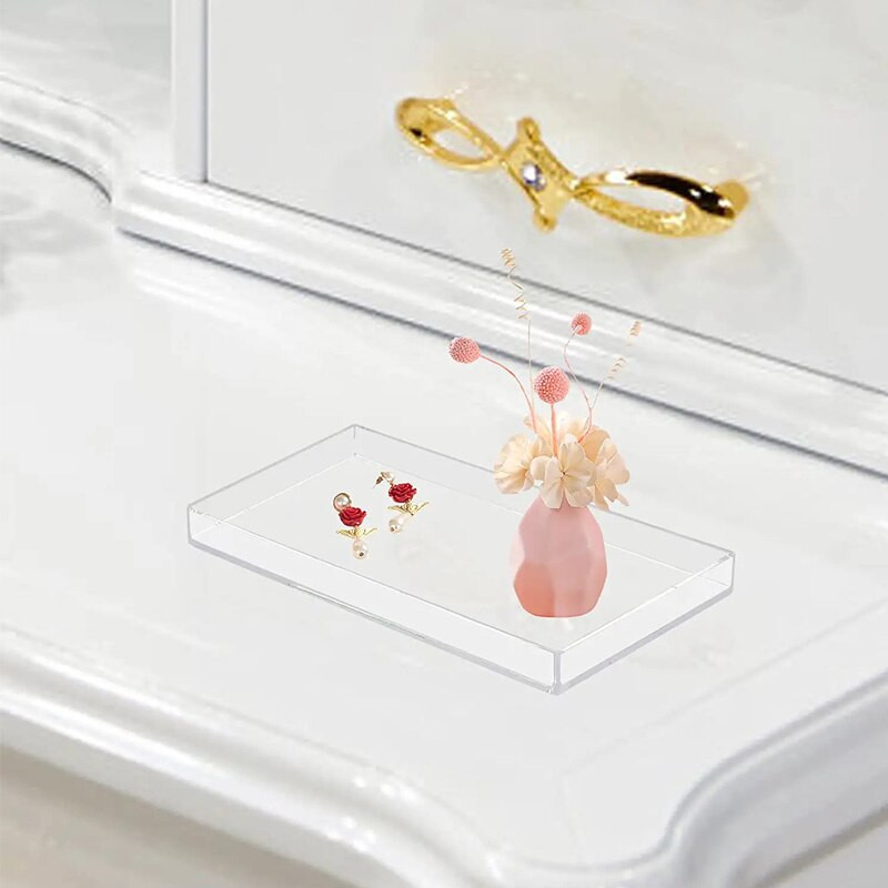 Moderný lucitový podnos, ručne vyrobený obdĺžnikový paletový koláčik, svadobná dekorácia stola, parfum, make-up, jedlo, šperky, úložný box