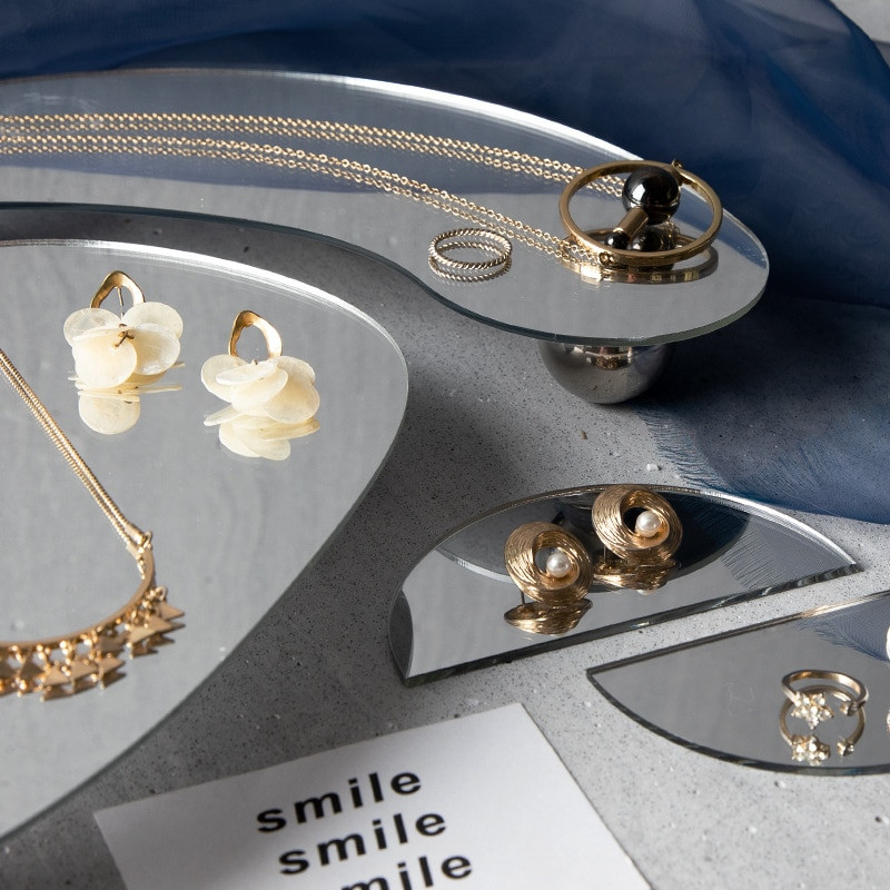 Oglindă neregulată din acrilic Tavă pentru bijuterii Ornamente mici Cercei de susținere inferioară Suport de prezentare Tavă de depozitare Decorare