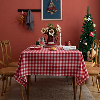Коледна декоративна покривка за маса Червено бяло каре Модерна покривка за маса Честита Нова Година Памучно бельо Покривало за маса за събития в хола