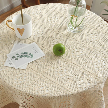 Елегантна европейска флорална покривка за маса, ръчно изработена плетена дантелена покривка, памучна издълбана покривка за масичка за кафе