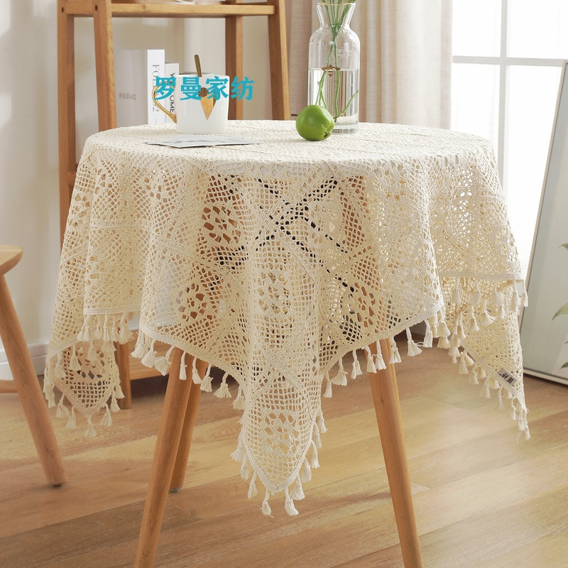 Elegantiškas Europos gėlių staltiesės papuošimas Rankų darbo megzta nėriniuota staltiesė medvilninė tuščiavidurė restorano kavos staliuko danga