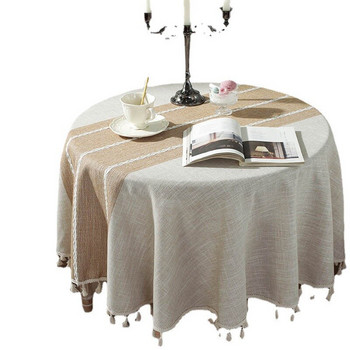 Памучно бельо в скандинавски стил Кръгла домакинска покривка за маса Реколта за маса за хранене Празнично парти Банкет Домашен декор