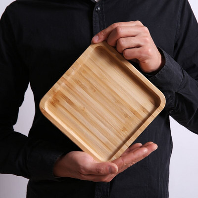 Drevený bambusový servírovací podnos, šálka čaju, podnosy s podšálkami, tanier na ovocie, úložný paletový tanier, dekorácia japonského jedla, obdĺžnikový tanier
