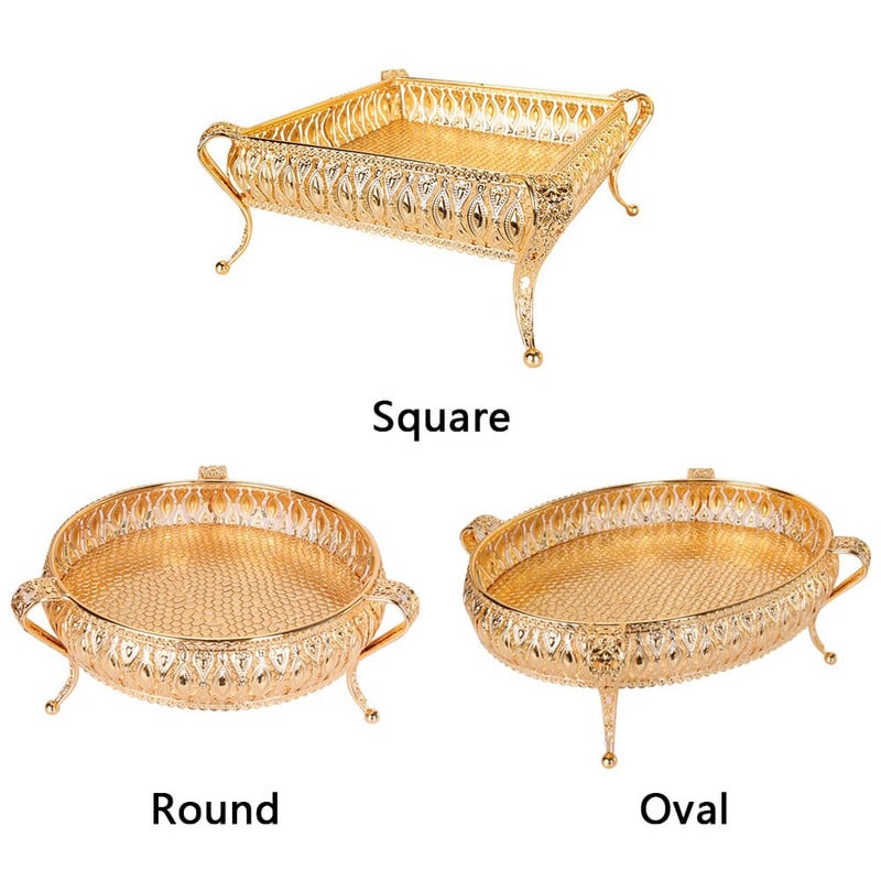 Bomboane pentru petrecere de nuntă Afișare bijuterii Acasă Farfurie de aur Nuci metalice Desert Fructe Masă decorativă Tavă de depozitare Sufragerie Tort