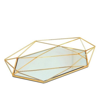 Ευρωπαϊκό μεταλλικό γυάλινο κοσμηματοπωλείο Πλάκα Γεωμετρικός δίσκος Καθρέφτης Ροζ χρυσό Ράφι αποθήκευσης κοσμημάτων με δαχτυλίδι για πιάτα