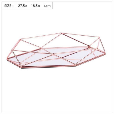 Placă de afișare pentru bijuterii din sticlă metalică europeană Tavă geometrică Oglindă Bijuterii din aur roz pentru depozitare Raft de decorare a vaselor