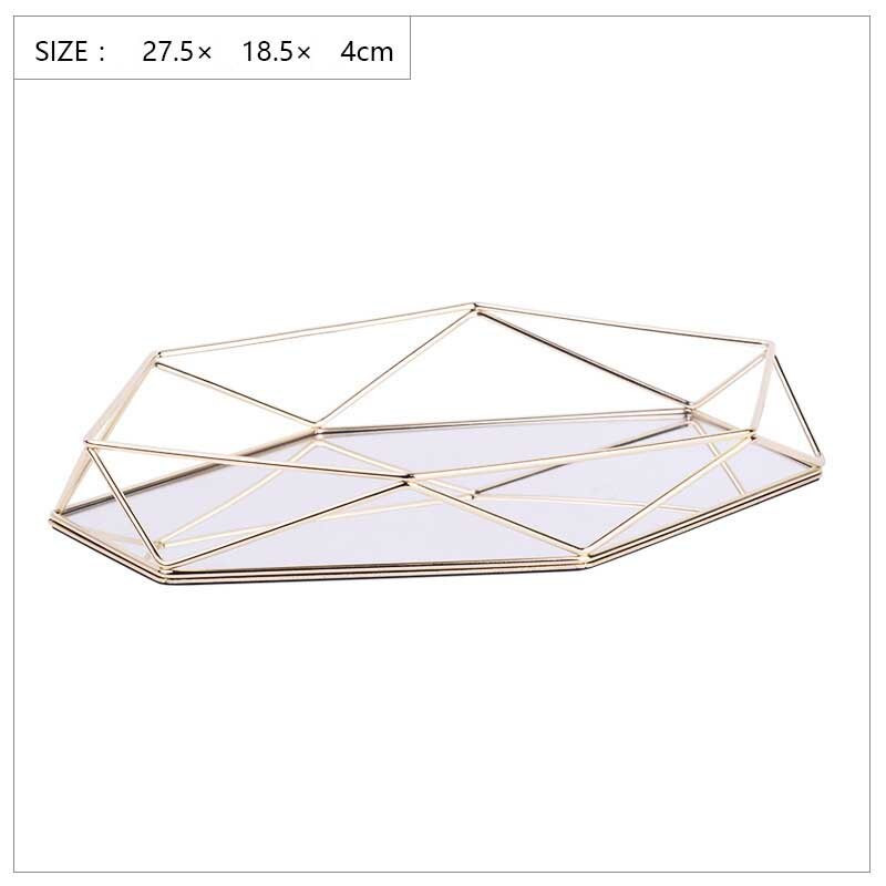 Placă de afișare pentru bijuterii din sticlă metalică europeană Tavă geometrică Oglindă Bijuterii din aur roz pentru depozitare Raft de decorare a vaselor