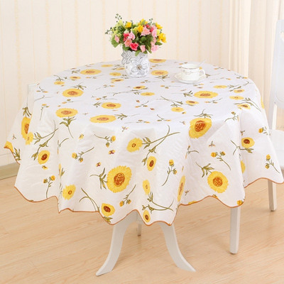 Față de masă rotundă din plastic, impermeabilă, rezistentă la ulei, cu margine din dantelă cu imprimare florală, față de masă, cu imprimare simplă