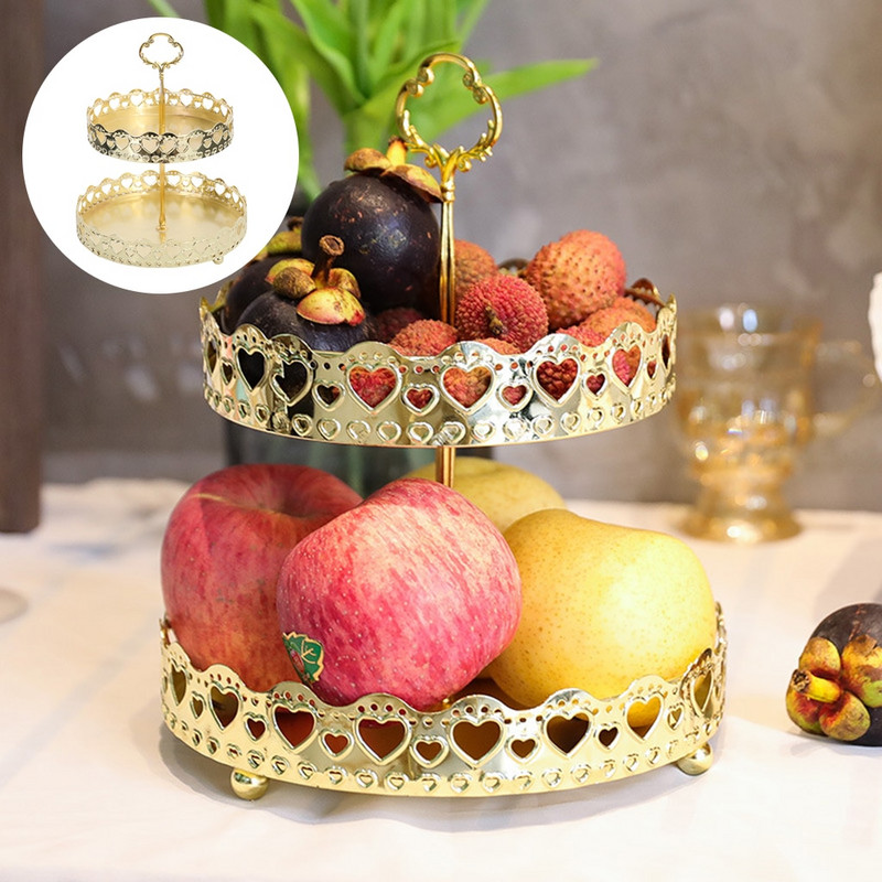 Стелаж за съхранение Ютия 2 слоя сладкиши Плодова торта Парфюм Органайзер за бижута Издълбан декор за плот на спалнята Подарък