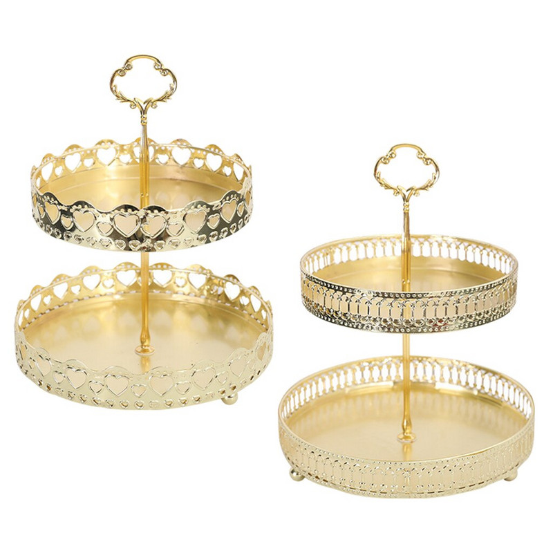Стелаж за съхранение Ютия 2 слоя сладкиши Плодова торта Парфюм Органайзер за бижута Издълбан декор за плот на спалнята Подарък