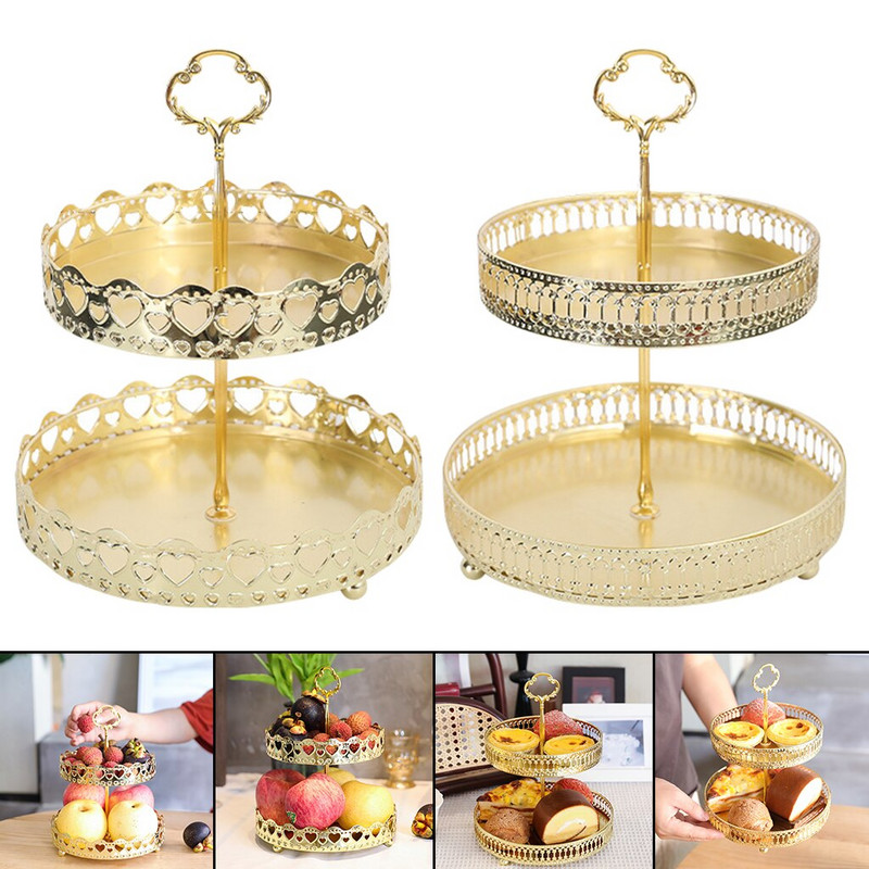 Стелаж за съхранение Ютия 2 слоя сладкиши Плодова торта Парфюм Органайзер за бижута Издълбан декор за плот на спалнята Подарък