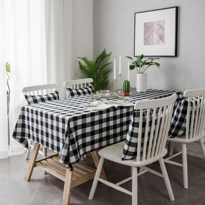 Juodai languoti verpalai, dažyti linai, medvilnė, pastoracinė staltiesė, piknikas, kepsninė, kepsninė Namų virtuvė Dekoratyvinis stalo užvalkalas Toalha De Mesa