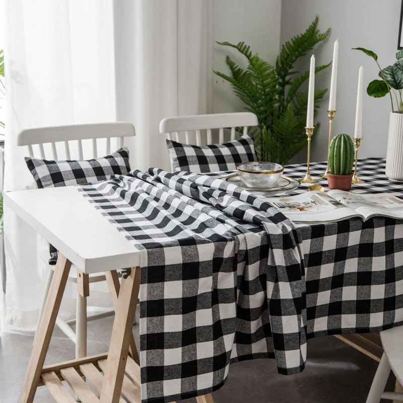 Juodai languoti verpalai, dažyti linai, medvilnė, pastoracinė staltiesė, piknikas, kepsninė, kepsninė Namų virtuvė Dekoratyvinis stalo užvalkalas Toalha De Mesa